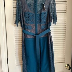 Anthropologie - Byron Lars Teal Lace Midi Cocktail Dress